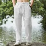 2025 summer men's cotton and linen oversized wide leg pants, men's artistic style elastic waist - Image 4