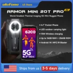 Ulefone Armor Mini 20T Pro 5G 4.7" Display Rugged Phone Android 14 LED Light