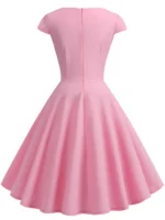 Pink Summer Dress Women V Neck Vintage Robe Elegant Retro pin up Party Office Midi Dresses - Image 2