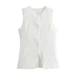 MUJER White Sleeveless Vest Women Button Summer Vests for Women Jacket Pink Vest - Image 2