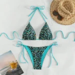 Sexy Leopard Print Bikini Swimsuit Women Summer New Lace-Up V-Neck Tops - Image 4