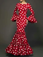 Elegant Ladies Dress Fashionable Trumpet Sleeves Polka Dot Decoration Cascading Ruffle - Image 2
