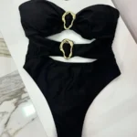 3 Colors Sexy Metal Rings Cut Out Women Swimwear One Piece Swimsuit