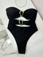 3 Colors Sexy Metal Rings Cut Out Women Swimwear One Piece Swimsuit