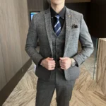 British Korean Style High Quality Modified Plaid Three-Piece Suit for Men - Image 4