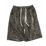 Men's leopard print shorts, summer thin high street drawstring casual pants