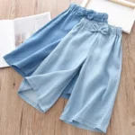 New Fashion Children Wide Leg Pants Summer Casual Thin Chiffon Cropped Trousers