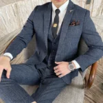British Korean Style High Quality Modified Plaid Three-Piece Suit for Men - Image 6