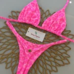 Print Sexy Bikini Sets Halter Lace-up Tops Thongs Beach Style Bathing Suit Y2k Swimsuits