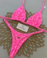 Print Sexy Bikini Sets Halter Lace-up Tops Thongs Beach Style Bathing Suit Y2k Swimsuits