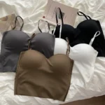 1pc Top Bra Seamless Skin-Friendly U-Back Vest with Fixed Chest Pad Suspender for Women
