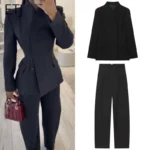 ETJ women's new fashion design three-dimensional cut high collar slim suit jacket