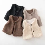 Autumn Winter Baby Lamb Wool Plus Velvet Waistcoat Girls Boys Plush Vest Single Breasted V Neck - Image 2