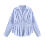 New Women's Cinched Waist Long Sleeve Elegant Everyday & Office Wear Shirt - Image 2