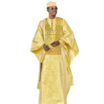 African Clothing For Men Traditional Bazin Riche Embroidery Design Top Long Sleeve 3 Piece Set - Image 3