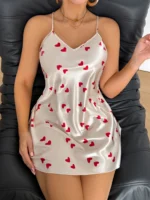 Women's V Neck Spaghetti Strap Nightdress Heart Print Sexy Nightwear - Image 5