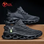 YRZL Men Sports Running Black Jogging Shoes Casual Sneakers
