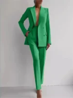 Spring Casual Long Sleeve Suit Set Autumn Elegant Office Lady Solid Slim Tops Two Piece Sets - Image 4