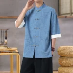 Men's Lightweight Mandarin Collar Printed Shirt Summer Chinese Style - Image 5