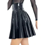 Women's Plus Size Pleated Skirt PU Shiny Patent Faux Leather Elegant Solid Mini Umbrella Skirt - Image 3
