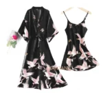 Sexy Nightwear Gown Set Women 2PC Pyjama V-Neck Pajamas Silky Sleepwear