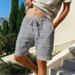 New men's cotton and linen solid color short - Image 5