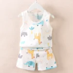 Children's Clothing Print Sleeveless Tops Shorts Cute Breathable Kids Summer Vest Shorts Set - Image 3
