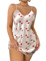 Women's V Neck Spaghetti Strap Nightdress Heart Print Sexy Nightwear - Image 6