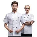 Unisex Chef Coat Short Sleeve Chef Jacket for Men Women Black White Uniform - Image 2