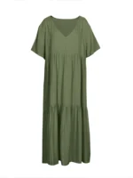 plus Size Women's Casual Loose V-Neck Solid Long Dress - Image 3