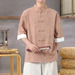 Men's Lightweight Mandarin Collar Printed Shirt Summer Chinese Style - Image 4