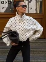 Polka Dot Print Short Coats Women's High Street Long Sleeve Jackets for Women - Image 3