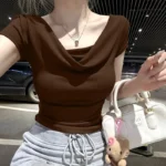 Summer Thread Solid Color Beach Fashion Versatile Women's Short Sleeved T-shirt - Image 4