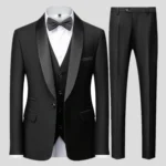 Black Men Autumn Wedding Party Three Pieces Set Large Size Male Blazer Coat