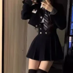 College Style Women's Short Suit Jacket And Skirt Set High Waist Three Piece Set Uniform - Image 3