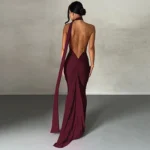 Dulzura One Shoulder Backless Ruched Slim Ribbon Long Dress Women Solid Sexy Elegant Dress - Image 6