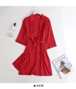 Women Wedding White Bride Robe Morning Gown 3/4 Sleeve Sleepwear Loose Nightgown - Image 4