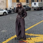KONDALA Casual Chic Wide Leg Pants Women Office Lady Pockets Pleated Long Trousers - Image 3