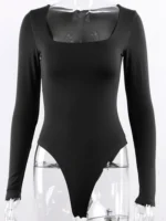 Bodysuit Long Sleeve Women Body streetwear dropshipping Forefair Sexy Bodycon Square Neck - Image 6