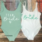 S-3XL Green Print Team Bride One-Piece Swimsuit Squad Women Swimwear