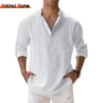 New Cotton Linen Shirts for Men Casual Shirts Lightweight Long Sleeve