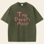 Fashion Womans Cotton Washed T-shirts The Devil's Moon Letter Prints Tops Casual O-Neck - Image 4