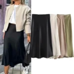 Willshela 2024 Black Satin Skirt Woman High Waist Elegant Long Skirts For Women