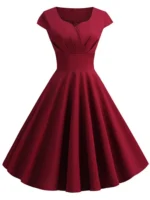 Pink Summer Dress Women V Neck Vintage Robe Elegant Retro pin up Party Office Midi Dresses - Image 5