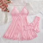 Summer Soft Sheer Nighty Pajamas Nightgowns Dark Green Halter Dress Women Sleepwear - Image 4