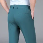 New Summer Men's Ice Silk High Stretch Business Suit Pants Male Army Green - Image 2