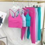 2 Piece Yoga Set Sportswear Fitness Suits Sexy Cross back Yoga Tops Elasticity High Waist - Image 2