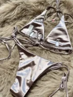 Halter Brazilian Metallic Satin Bikini Women Swimwear Female Swimsuit Two-pieces - Image 4