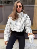 Polka Dot Print Short Coats Women's High Street Long Sleeve Jackets for Women - Image 2
