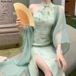 2025 Summer Women Qipao Dress Sleeveless Sexy High Slit Silk Cheongsam - Image 2
